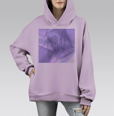Декоративный сиреневый городской эскиз, Hoodie Mono Fiolet, оверсайз, утепленная
