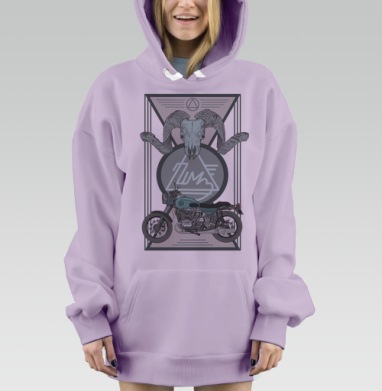 Мотоцикл и череп барана в геометрии, Hoodie Mjhigh Dig Mel, Fiolet, утепленная