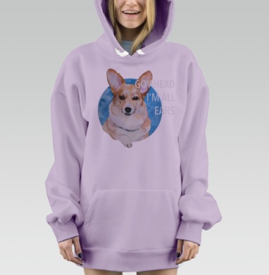 Акварельный корги «Go Ahead I'm All Ears», Hoodie Mjhigh Dig Mel, Fiolet, утепленная