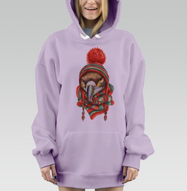 Игривый орёл в зимней шапке и шарфе, Hoodie Mjhigh Dig Mel, Fiolet, утепленная