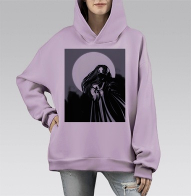 Ведьма с черепом и луной Ведьма с черепом и луной, Hoodie Mono Fiolet, оверсайз, утепленная