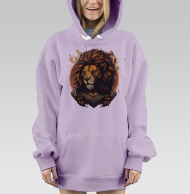 Величественный лев воин силы мудрость властность, Hoodie Mjhigh Dig Mel, Fiolet, утепленная