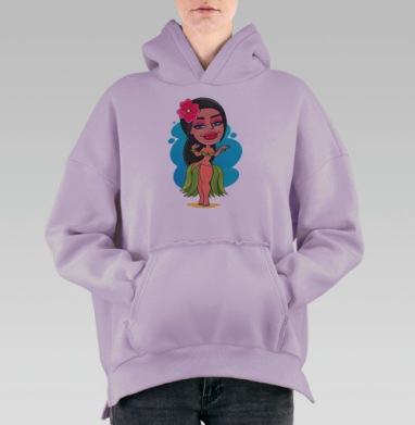 Веселая Гавайская Танцовщица с Цветком на Зеленом, Hoodie Oversize Fiolet, утепленная