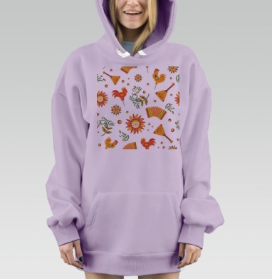 Веселая Масленица с петухами балалайкой и солнцем, Hoodie Mjhigh Dig Mel, Fiolet, утепленная