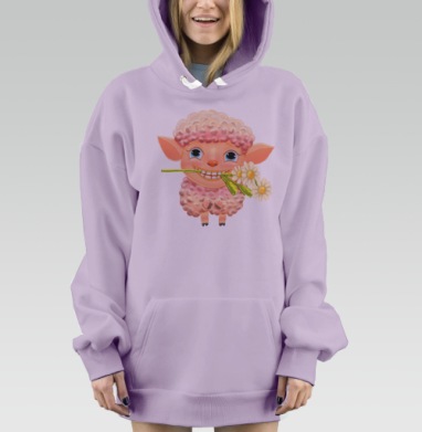 Весёлая улыбающаяся овечка с ромашками с улыбкой, Hoodie Mjhigh Dig Mel, Fiolet, утепленная
