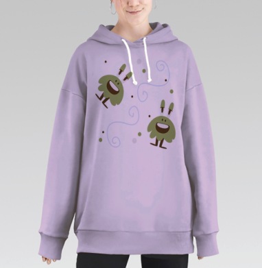 Веселые монстрики в оливковом на сером фоне веселые монстрики, Hoodie Long Oversize Fiolet
