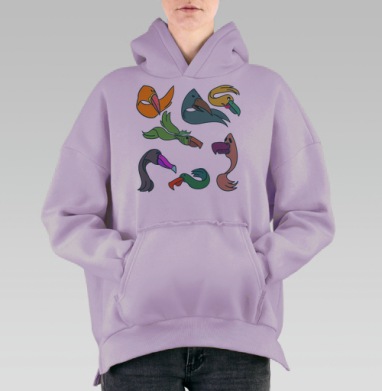 Весёлые мультяшные птицы коллекция красочного набора, Hoodie Oversize Fiolet, утепленная