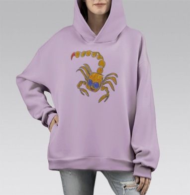 Весёлый желтый скорпион синими глазами радостное настроение, Hoodie Mono Fiolet, оверсайз, утепленная