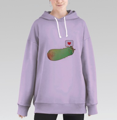 Весёлый огурец с сердцем на зелёном фоне, Hoodie Long Oversize Fiolet