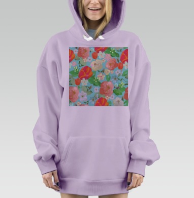 Весенние цветы тюльпаны розы мятный фон, Hoodie Mjhigh Dig Mel, Fiolet, утепленная