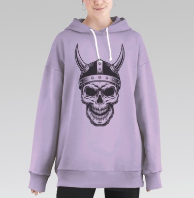Викингский череп с рогатым шлемом викингский череп с рогатым шлемом, Hoodie Long Oversize Fiolet