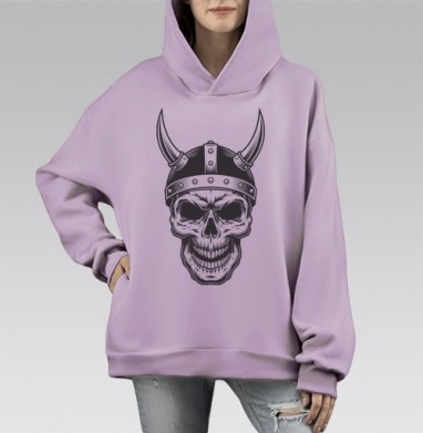 Викингский череп с рогатым шлемом викингский череп с рогатым шлемом, Hoodie Mono Fiolet, оверсайз, утепленная