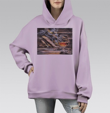 Виски сигары дым вечер вестерн, Hoodie Mono Fiolet, оверсайз, утепленная