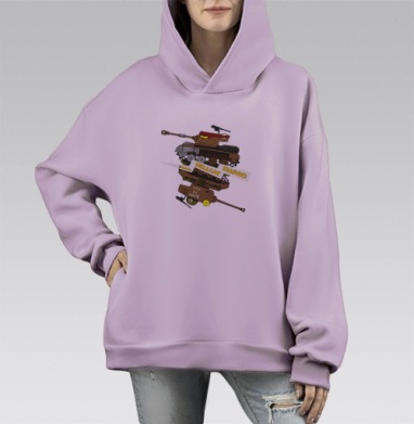 Военный мультипликационный танк с иронией Hellcat Chattee, Hoodie Mono Fiolet, оверсайз, утепленная