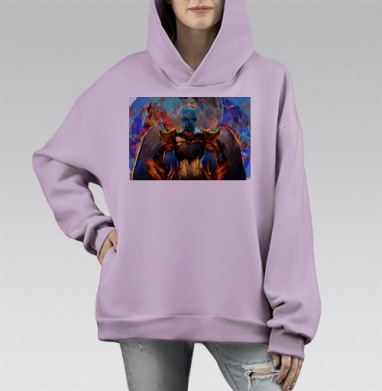 Воинственный Ангел с Огненной Брони на Крыльях, Hoodie Mono Fiolet, оверсайз, утепленная