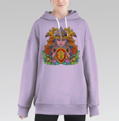Воительница с щитом и птицами Сила защиты щита, Hoodie Long Oversize Fiolet