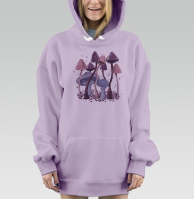 Волшебные грибы в сиреневых и розовых оттенках Алиса в стране чудес, Hoodie Mjhigh Dig Mel, Fiolet, утепленная