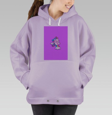 Волшебный радужный единорог прыгает на облаках в конце дня, Hoodie Oversize Fiolet