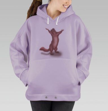 Восторженная розовая белка на сером фоне, Hoodie Oversize Fiolet