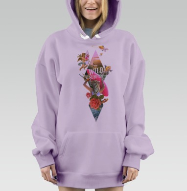Дикий серфер с головой тигра — сюрреализм и свобода, Hoodie Mjhigh Dig Mel, Fiolet, утепленная
