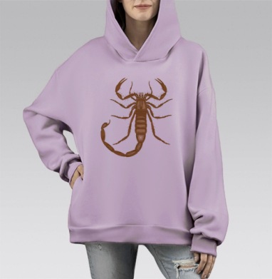 Хищный скорпион коричневый серый агрессивный беспозвоночное, Hoodie Mono Fiolet, оверсайз, утепленная