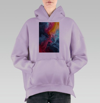 Яркая абстракция синие красные оттенки на подушке, Hoodie Oversize Fiolet, утепленная