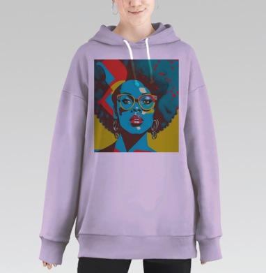 Яркая девушка в очках современный образ модный стиль, Hoodie Long Oversize Fiolet
