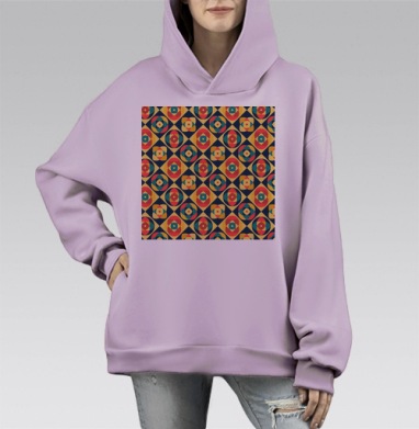 Яркая геометрия с кругами и квадратами на синем, Hoodie Mono Fiolet, оверсайз, утепленная