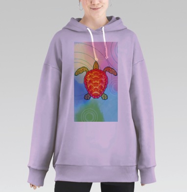 Яркая Морская Черепаха На Радужном Акватическом Фоне, Hoodie Long Oversize Fiolet