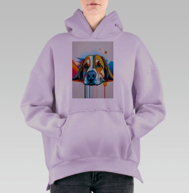 Яркая разноцветная собака в стиле современного уличного искусства, Hoodie Oversize Fiolet, утепленная