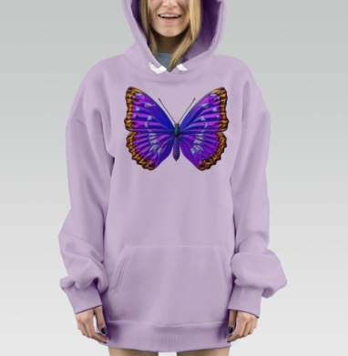Яркая тропическая бабочка в синих и фиолетовых оттенках, Hoodie Mjhigh Dig Mel, Fiolet, утепленная