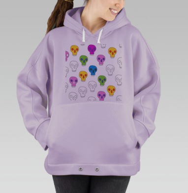Яркие черепа разноцветные на сером фоне на сером фоне, Hoodie Oversize Fiolet