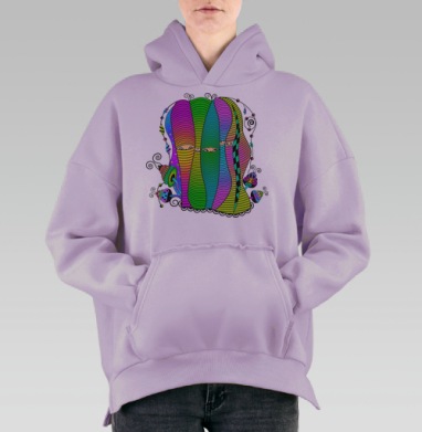 Яркие цветные фигуры в полосатых оболочках мистической сцены, Hoodie Oversize Fiolet, утепленная