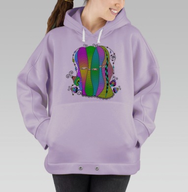 Яркие цветные фигуры в полосатых оболочках мистической сцены, Hoodie Oversize Fiolet