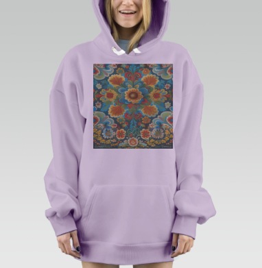 Яркие Цветы Узоры Восточная Народная Роспись, Hoodie Mjhigh Dig Mel, Fiolet, утепленная