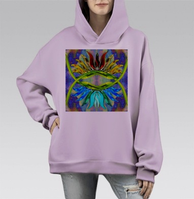Яркие цветы зелёные красные синие последние слова, Hoodie Mono Fiolet, оверсайз, утепленная
