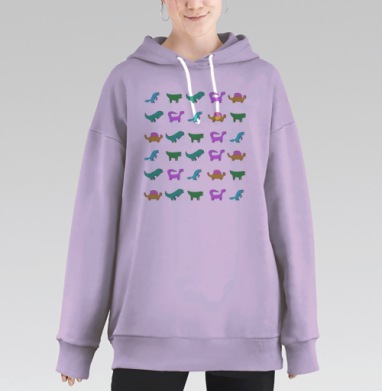 Яркие детские динозавры на сером фоне, Hoodie Long Oversize Fiolet