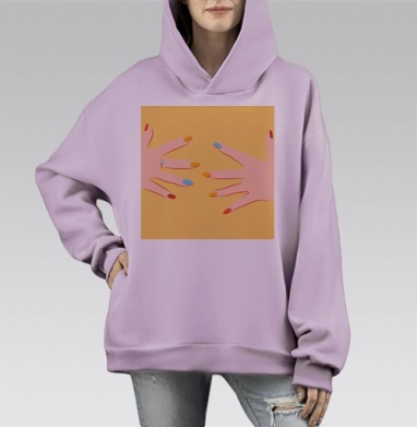 Яркие женские руки маникюрный акцент, Hoodie Mono Fiolet, оверсайз, утепленная