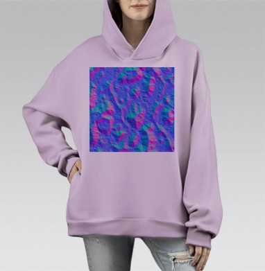 Яркие неоновые абстрактные органические формы цифровой искусства, Hoodie Mono Fiolet, оверсайз, утепленная