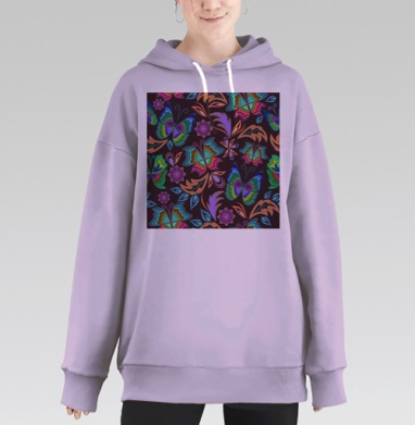 Яркие переливы бабочек природы коричневом фоне, Hoodie Long Oversize Fiolet