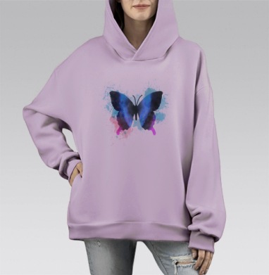 Яркие разноцветные бабочки на белом фоне бабочки на белом фоне, Hoodie Mono Fiolet, оверсайз, утепленная