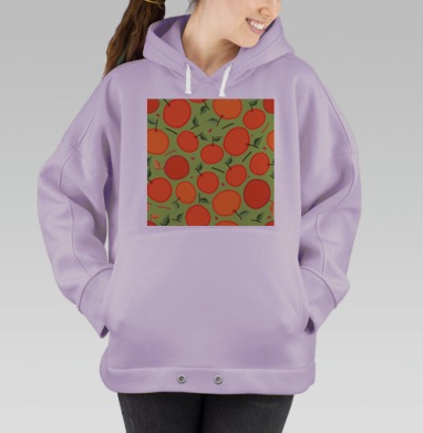 Яркие сочные мандарины с зеленой листвой на фоне, Hoodie Oversize Fiolet