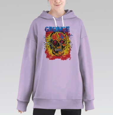 Яркий череп гранж стиль старший молодежный, Hoodie Long Oversize Fiolet