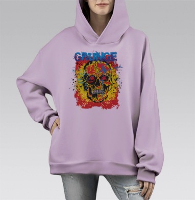Яркий череп гранж стиль старший молодежный, Hoodie Mono Fiolet, оверсайз, утепленная