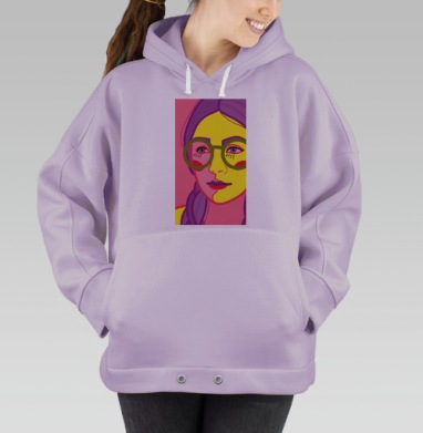 Яркий женский портрет в стиле поп-арт с девушкой в очках, Hoodie Oversize Fiolet