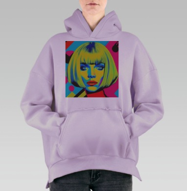 Яркий Неоновый Портрет Женщины с Волосами Мода, Hoodie Oversize Fiolet, утепленная