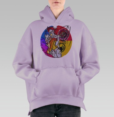 Яркий танцующий человек с леденцом радость хулиганство жизнь, Hoodie Oversize Fiolet, утепленная