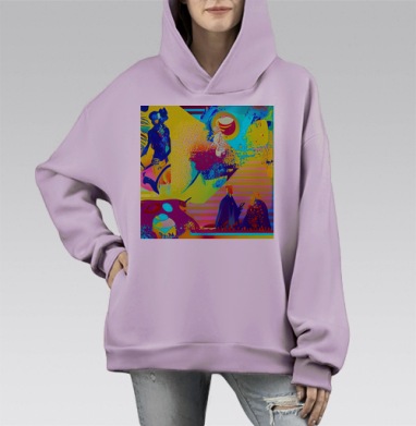 Яркий танец цвета и формы продолжается в движении, Hoodie Mono Fiolet, оверсайз, утепленная