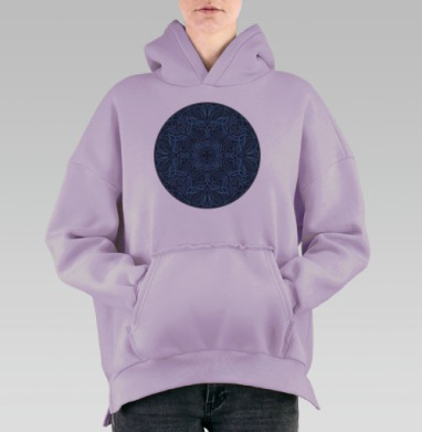 Ярко синий мистический узор круг пинстрайпинг, Hoodie Oversize Fiolet, утепленная