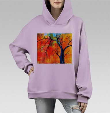 Яркое осеннее дерево в темных ветвях, Hoodie Mono Fiolet, оверсайз, утепленная
